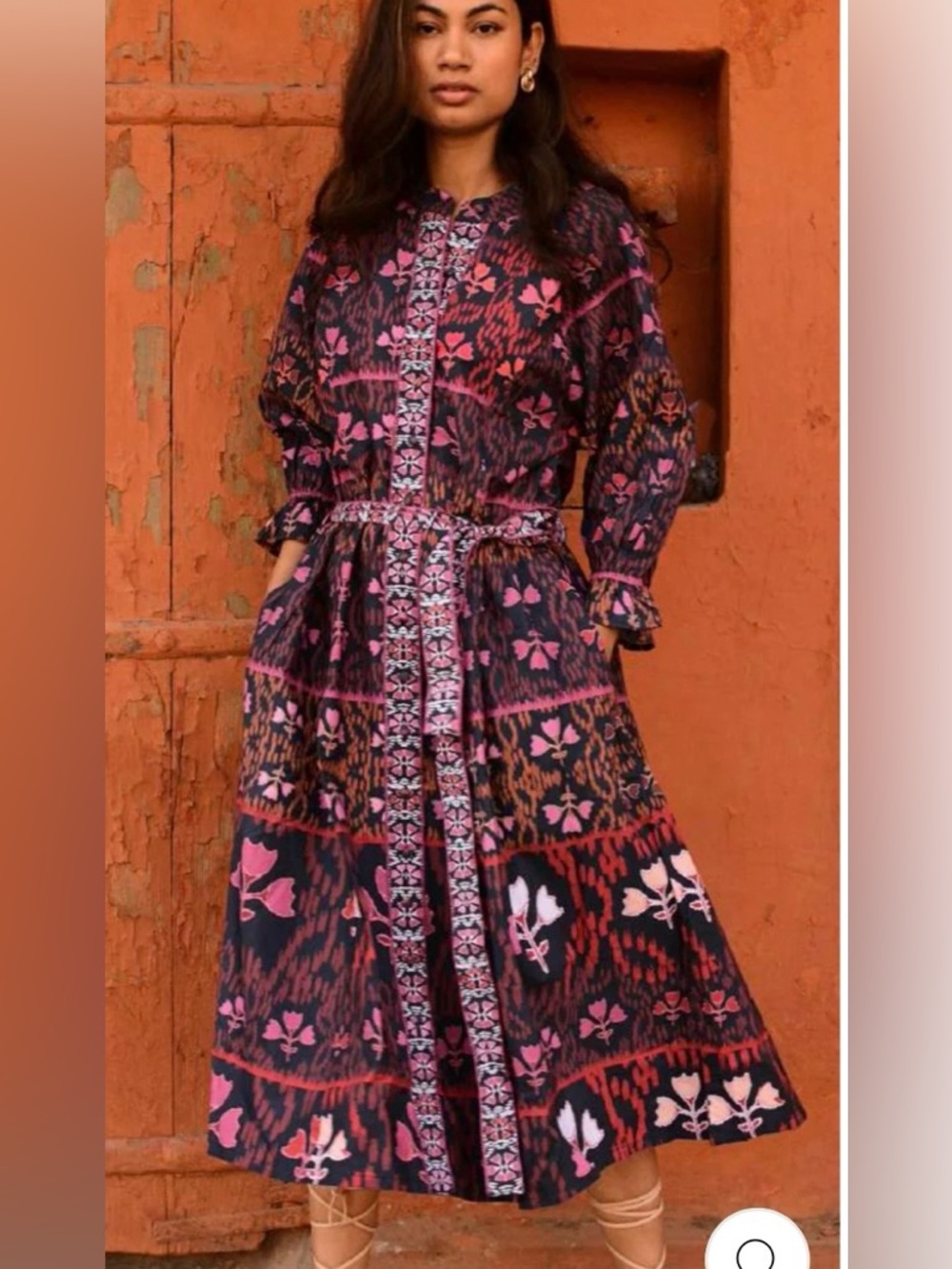 Azure & Indigo BELLFLOWER MIDI DRESS red floral bohemian cottage coastal sz M